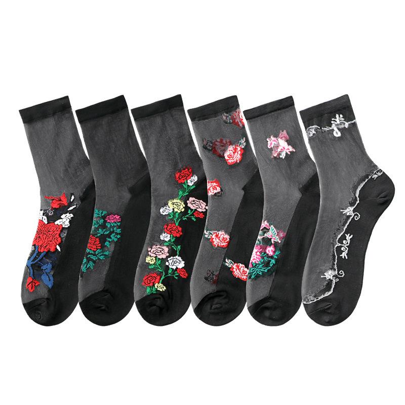 5 Pairs of Women's Summer Thin Fashion New Flower Tube Crystal Stockings