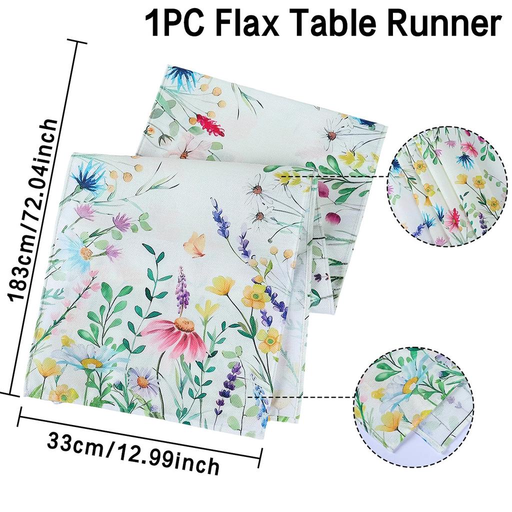 Daisy Eucalyptus Lavender Floral Leaves Summer Table Runner Spring Kitchen Dining Table Decoration for Home Party Decoration
