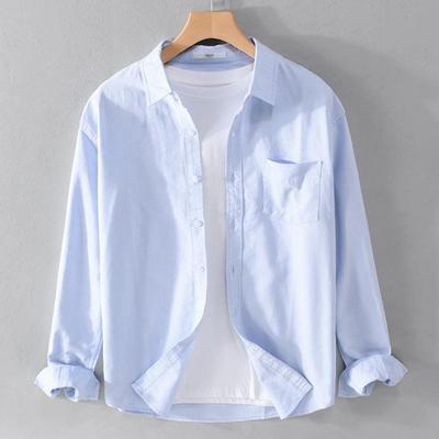 Summer Men's Linen Long-Sleeve Shirt Breathable Lightweight Versatile and Casual  Long Sleeved Top