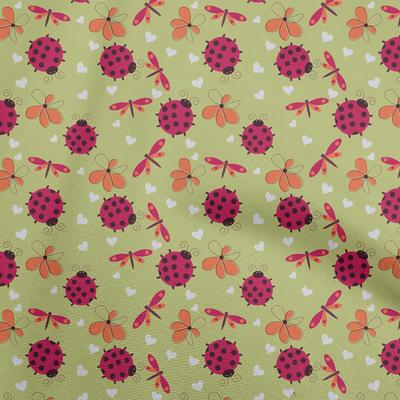 Cotton Flex Olivgrüner Stoff Vogel Marienkäfer Stoff zum Nähen Bedruckter Bastelstoff Meterware 40 Zoll