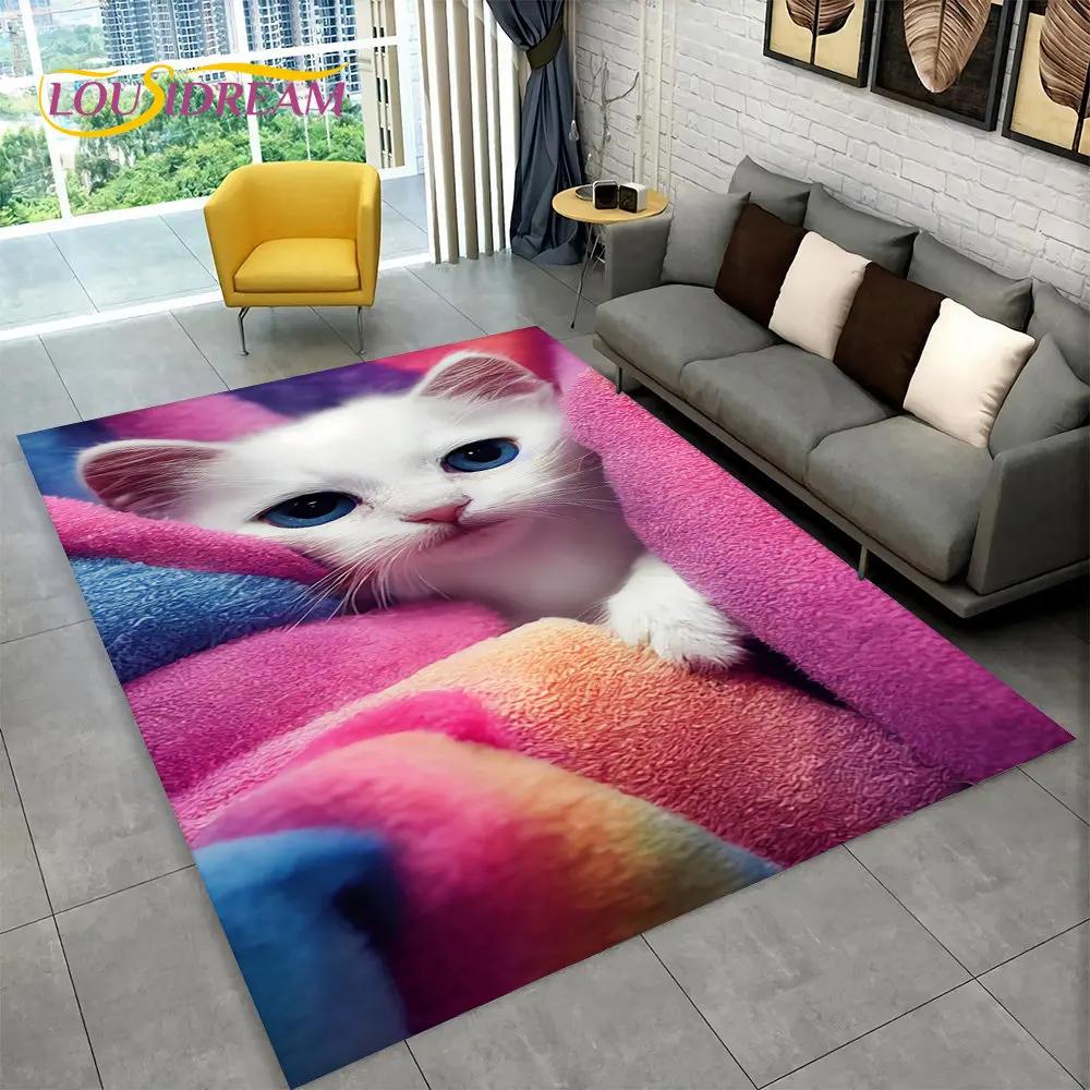 

Коврик с изображением милого кота, ковер для гостиной, детская спальня, диван, коврик, декор, дети играют, ползают, нескользящий напольный коврик 40x60cm(15x23in)