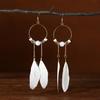 Bohemian Feather & Chain Seed Bead Hoop Earrings - Ethnic Style, Long Design