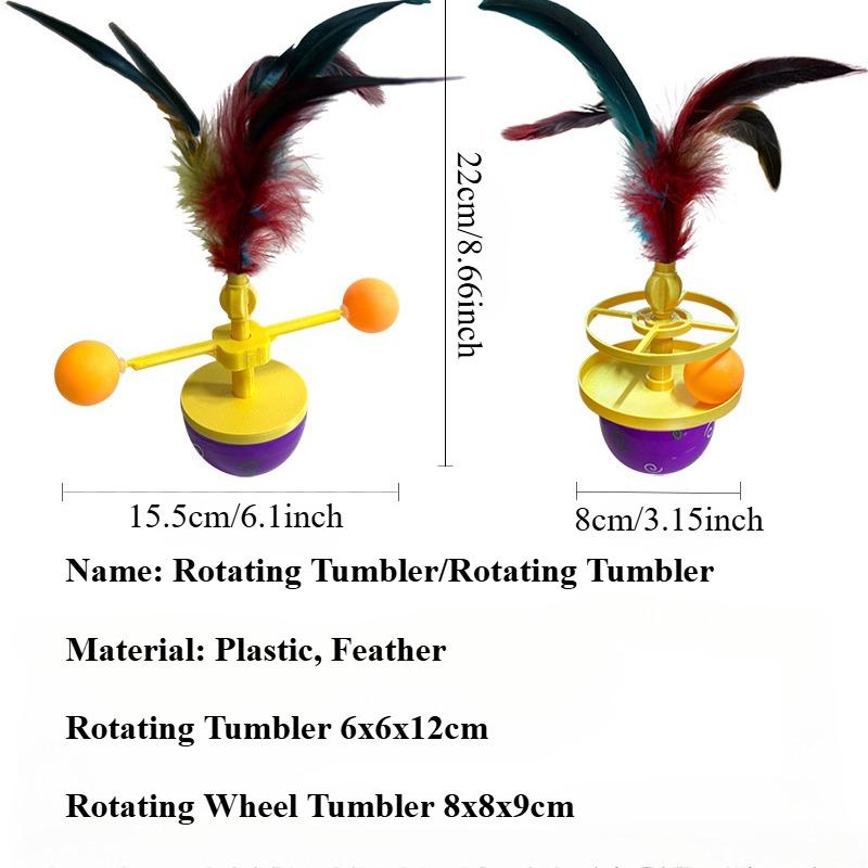 Cat Toys Interactive Cat Carousel Toy with Feather & Ball-Tumbler Teaser Wand for Kittens, Self-Rolling Relaxation Cat Play Toy