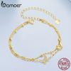 BAMOER Double-Layer Butterfly Bracelet 925 Sterling Silver Adjustable CZ Layered Beads Wrist Chain Dainty Party Gift for Women