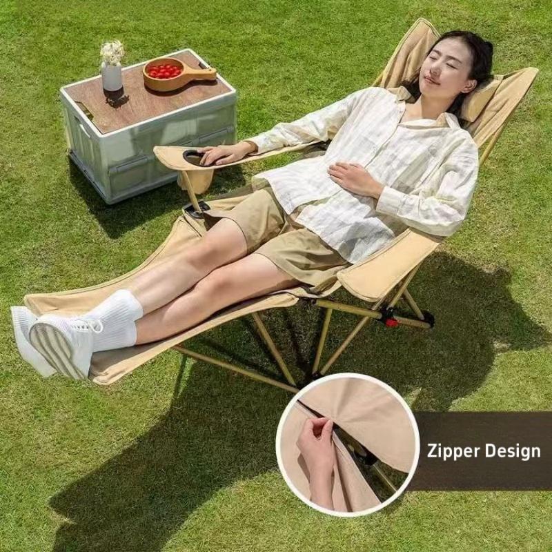 Outdoor Faltliegestuhl 4-fach verstellbarer Winkel Liege Leichtgewicht Angelstuhl Tragbarer Campingstuhl mit Fußstütze