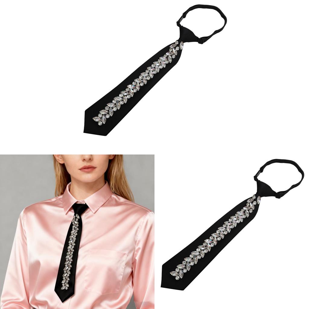 No Brand Womens Geometric Polyester Tie With Rhinestone Accents For Office And Casual Wear