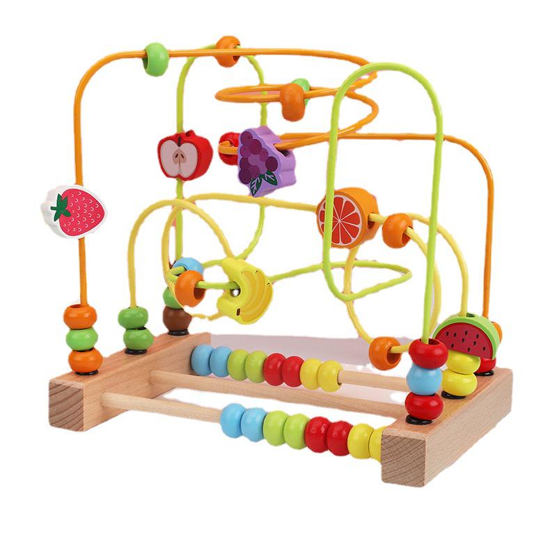 Wooden Stringing Beads for Toddlers 1-3: Animal & Fruit Blocks for Early Education & Hand-Eye Coordination