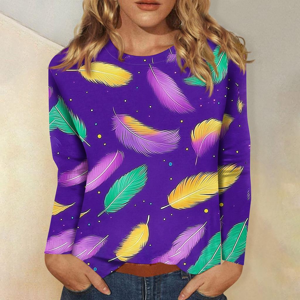 Long Sleeve Shirts For Women Cute Print Graphic Tees Blouses Dressy Casual Blouses Pleated Scooped Neck Tunic Tops Christmas