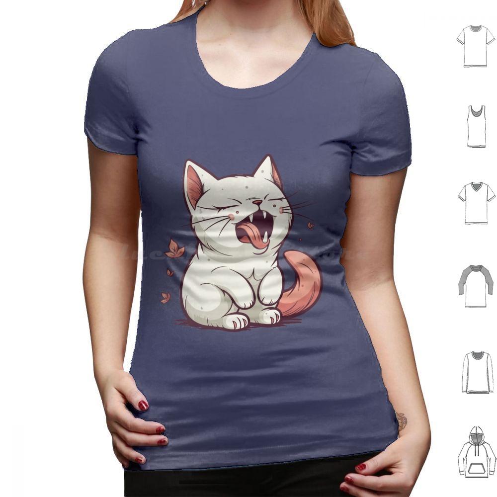 Aaahhhhh Gähnende Katze T-Shirt 6XL Baumwolle Cooles T-Shirt Niedliche Katzenillustration Cartoon-Katzen-Design Miauzende Katze Kunst Verspielte Katze