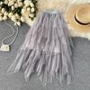 Irregular High Waist A-Line Mesh Skirt Spring And Summer Korean Cake Skirt Fluffy Skirt Fashion
