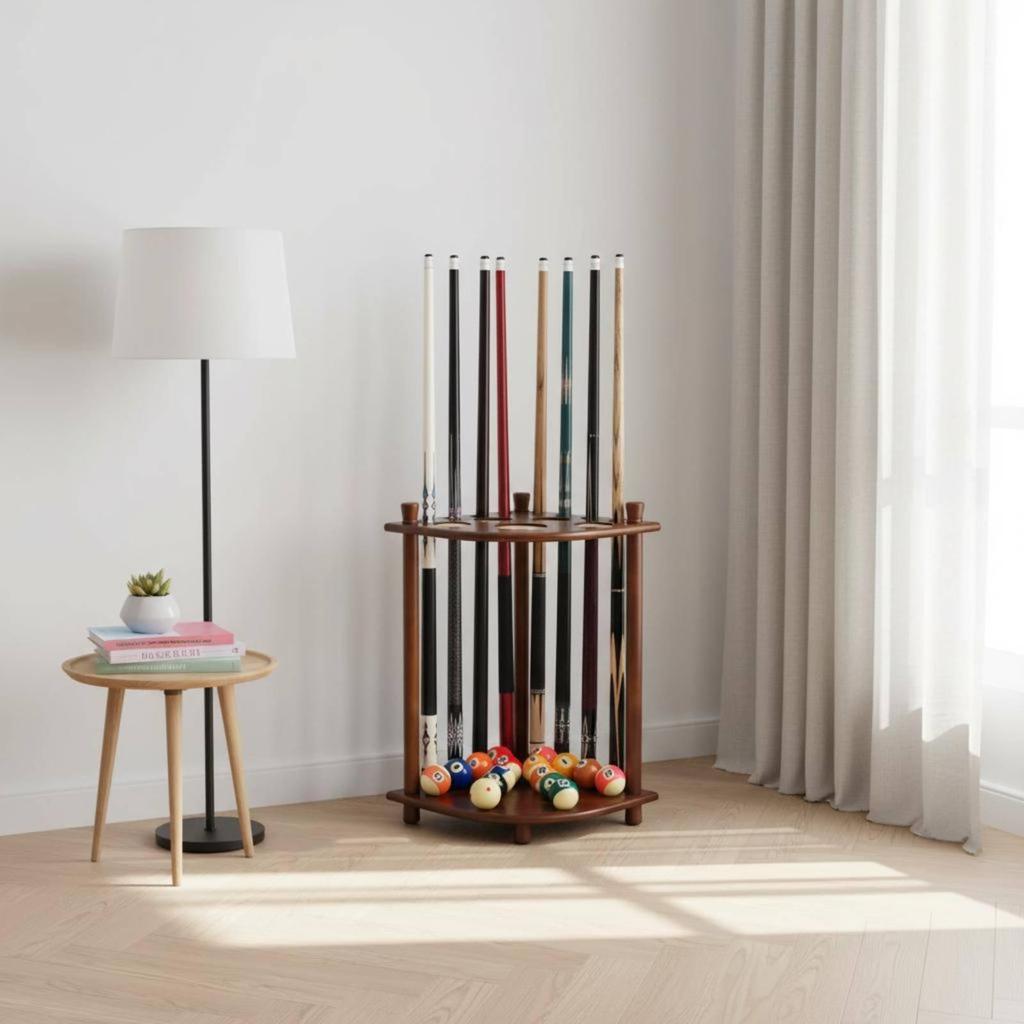 Floor-standing Cue Rack Solid Wood Structure Billiard Stick Holder Storage