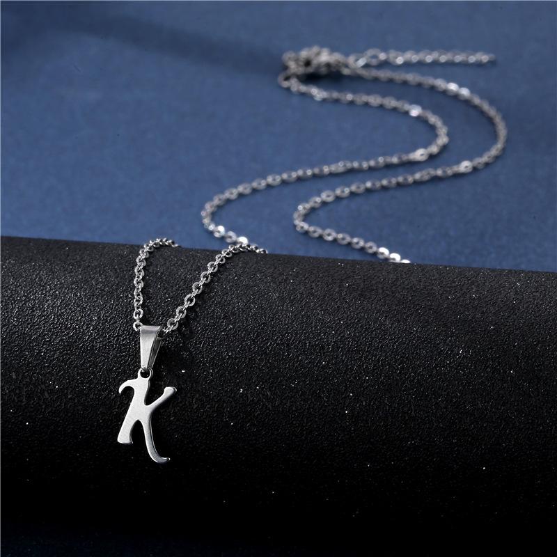Fashion Initial Letter Pendant Necklace for Women Simple Stainless Steel Letter Glossy Clavicle Chain Choker Necklaces Jewelry