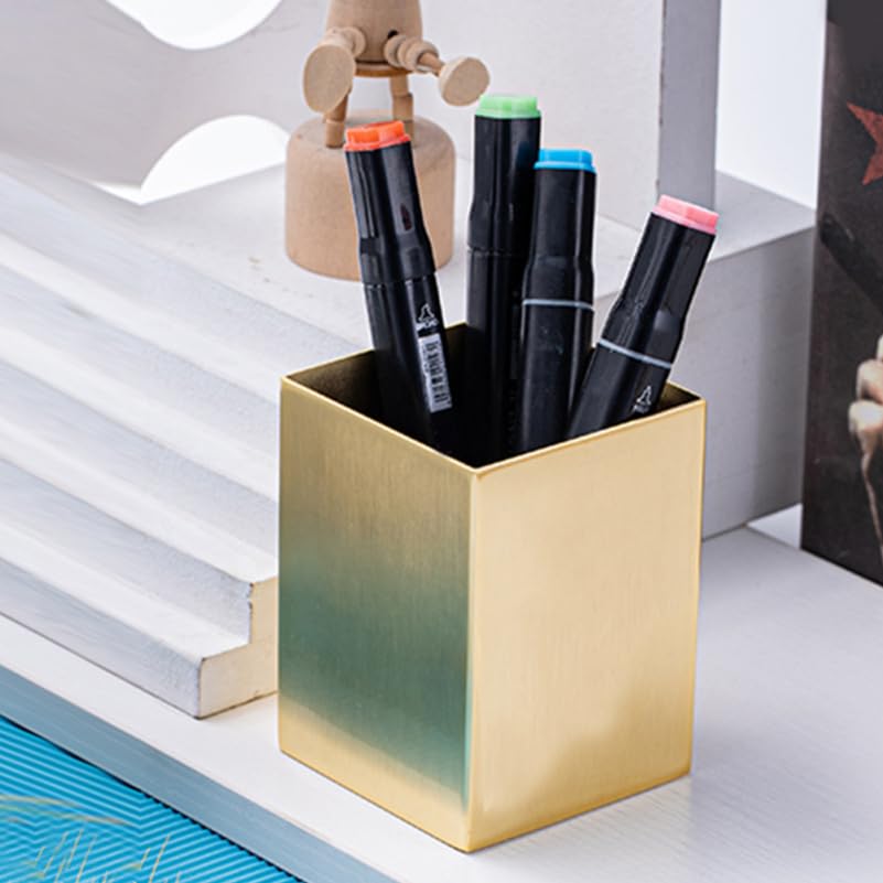 Stylish Gold Stainless Steel Pen Square Tool Pencil Desktop Storage Perfect for Storing Makeup Art Flower Toothbrush Trash and Perfect for Organizing