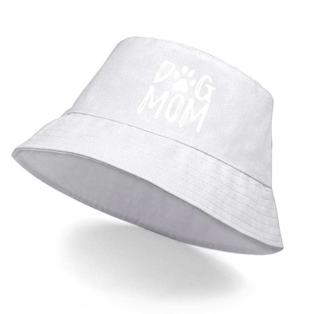 DOG MOM" Print Bucket Hat , White Dog Paw Men's Cap Simple Trendy Fashion Fishing Hat