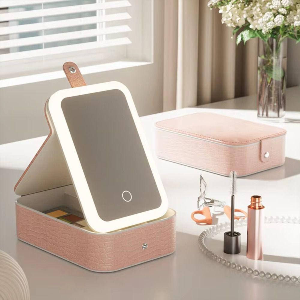 Multi-functional Cosmetics and Jewelry Box Three-color Light LED Makeup Mirror Travel