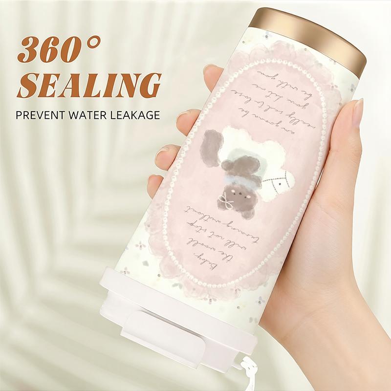 Coffee Mug 532ml Floral Oval Carousel Bear Elements Lanyard Insulated Cup Car Cup Heat Proof Travel Cup Large Capacity Cup Hot Cold Cup