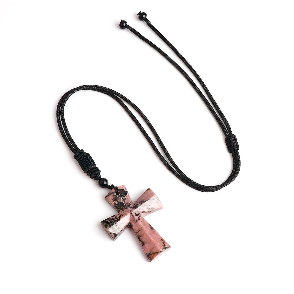 Colier Cruce Agat - Piatră Semiprețioasă Cadou de Crăciun Lanț Pulover