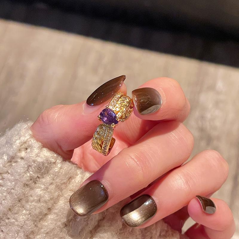 Medieval French Retro Nine Purple Off Fire High-End Purple Zir*****Pen Ring Wheat Ear Flower Accessories Women
