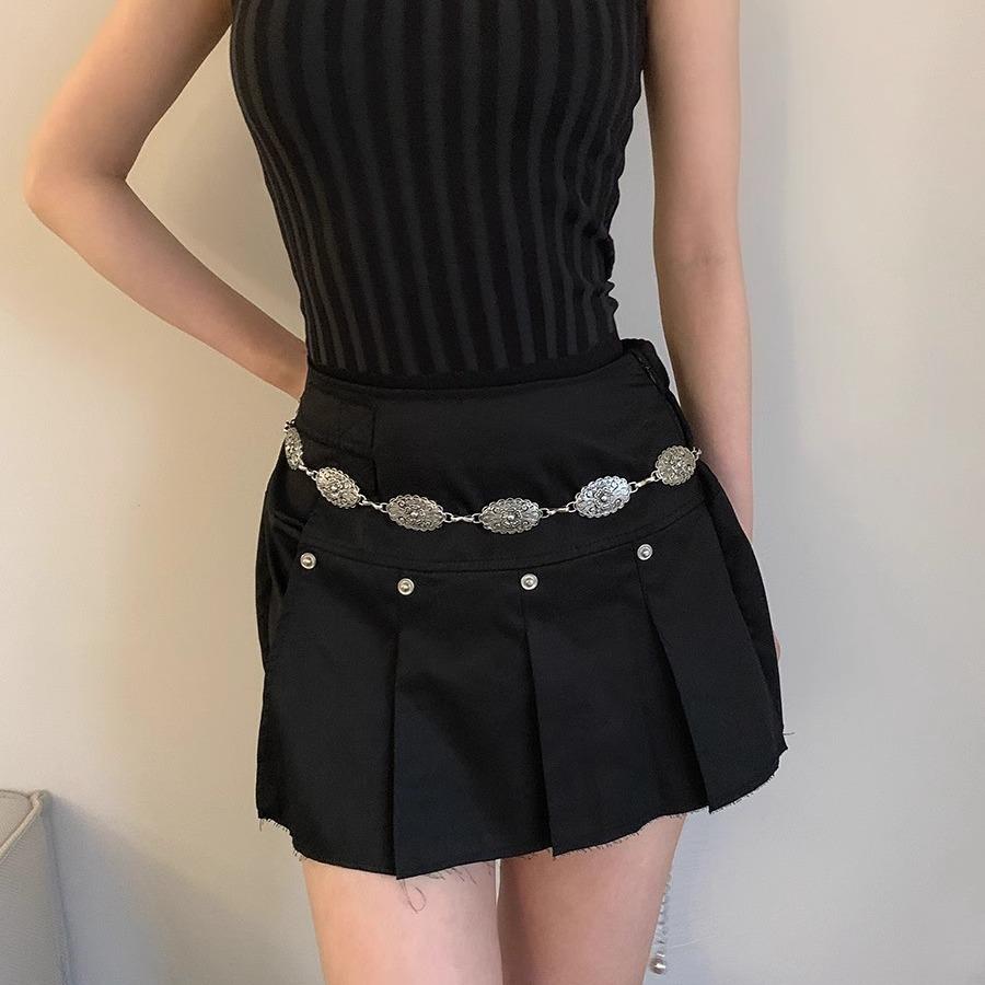 Ethnic Style Ancient Silver Metal Waist Chain Women'S Skirt Retro Chain Belt Decoration Suit Pants Accessories