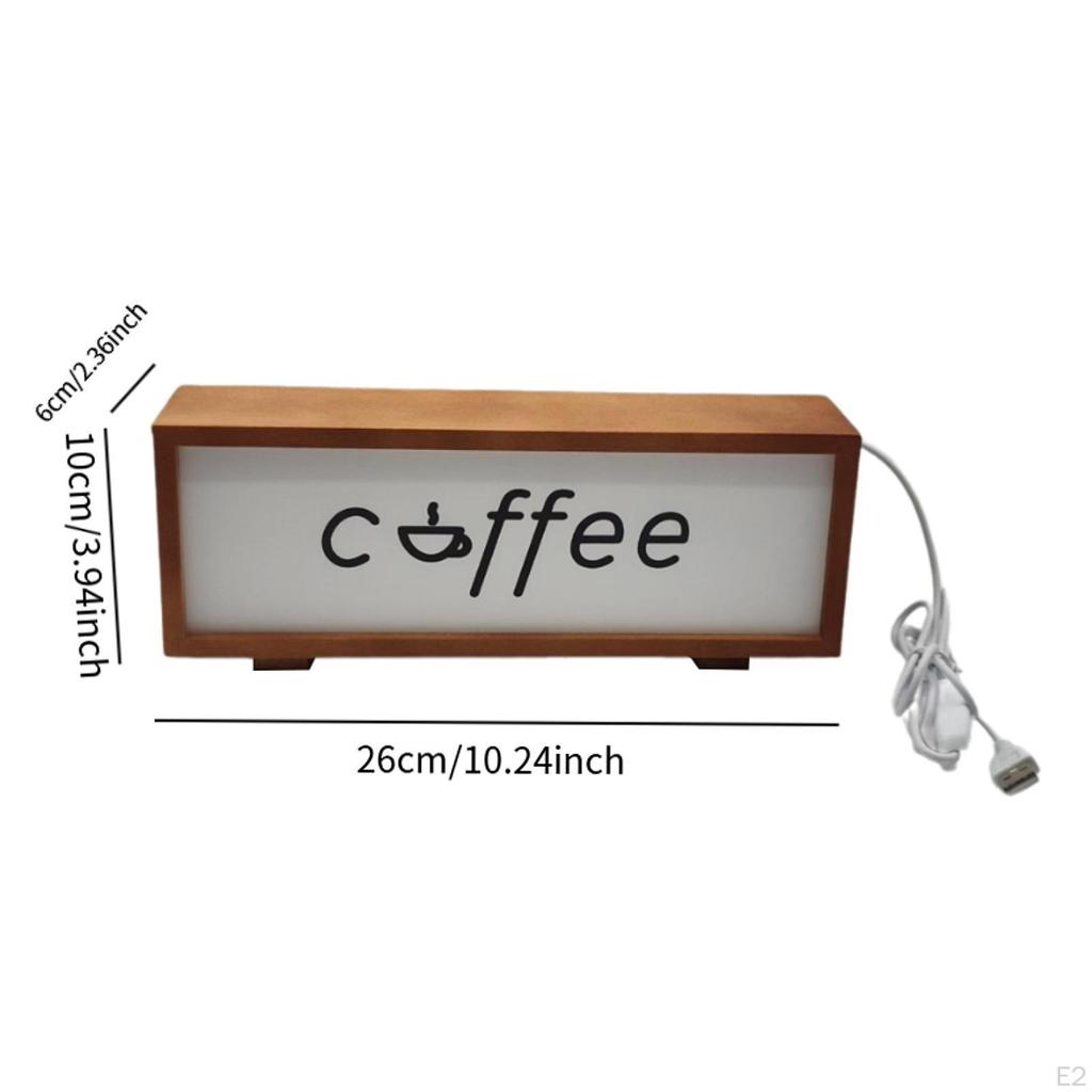 Coffee Sign Frame with Light Bar Decoration Table Lamp Wooden Night for Farmhouse