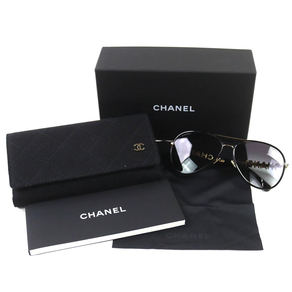 Excellent CHANEL Other Accessories Pilot Shape Sunglasses Logo rhinestones4284-B Used