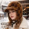 Plaid Fleece Beanie Hat Men Women Winter Outdoor Windproof Warm Ear Protection Cap