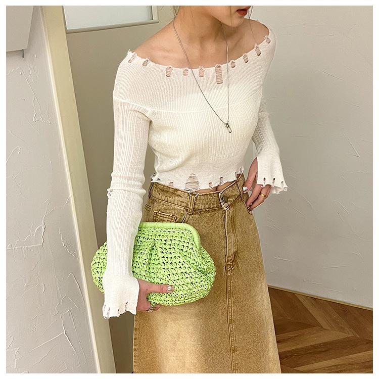 2025 Candy Color Woven Shell Bag: Mori Girl Fashion Clutch & Shoulder Chain