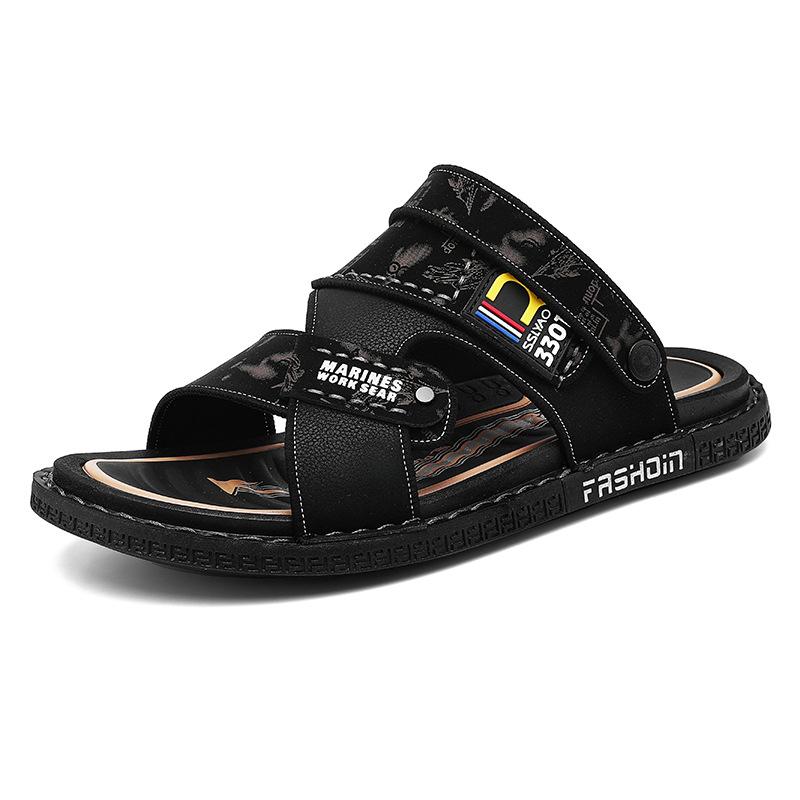 Double bottom high quality sandals men's summer wear dual-purpose high-end men's leather beach slippers