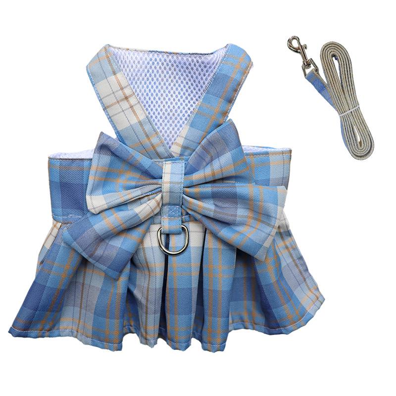 Pet Plaid Skirt Vest Harness & Leash Set for Dogs & Cats