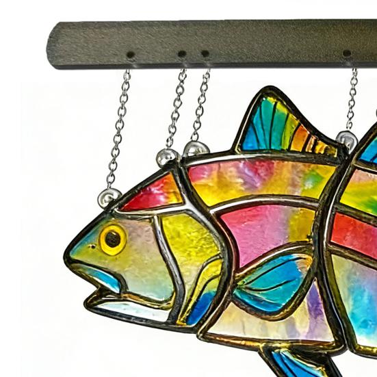 Fish Suncatcher Stained Glass Style Window Hanging Panel Colorful Fish Wind Chimes with Chain for Indoor Outdoor Home Garden Decor Gifts for Fish