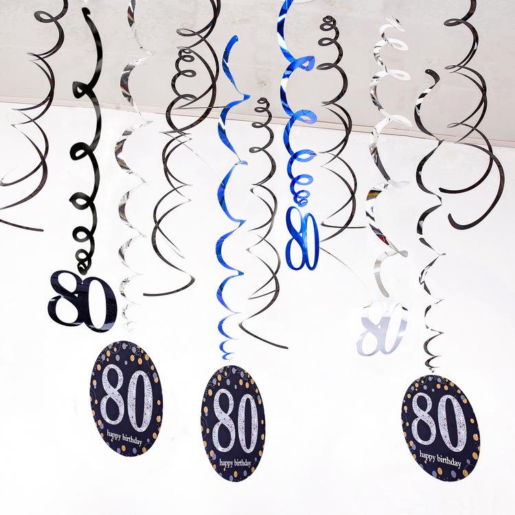 Birthday Party Spiral Hanging Decorations Set - 12 Pieces for 30th, 40th, 50th, 60th Celebrations