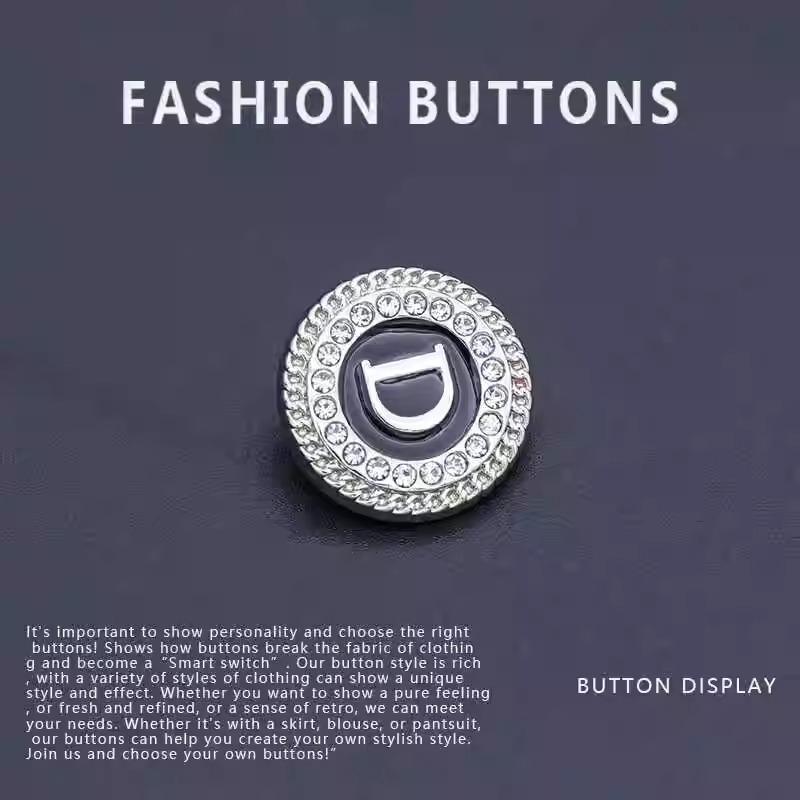 10 Stück Hemdknöpfe Rund Buchstaben Zarte Diamantenbesetzte High-End Mantel Pullover Hemdknöpfe Daquan