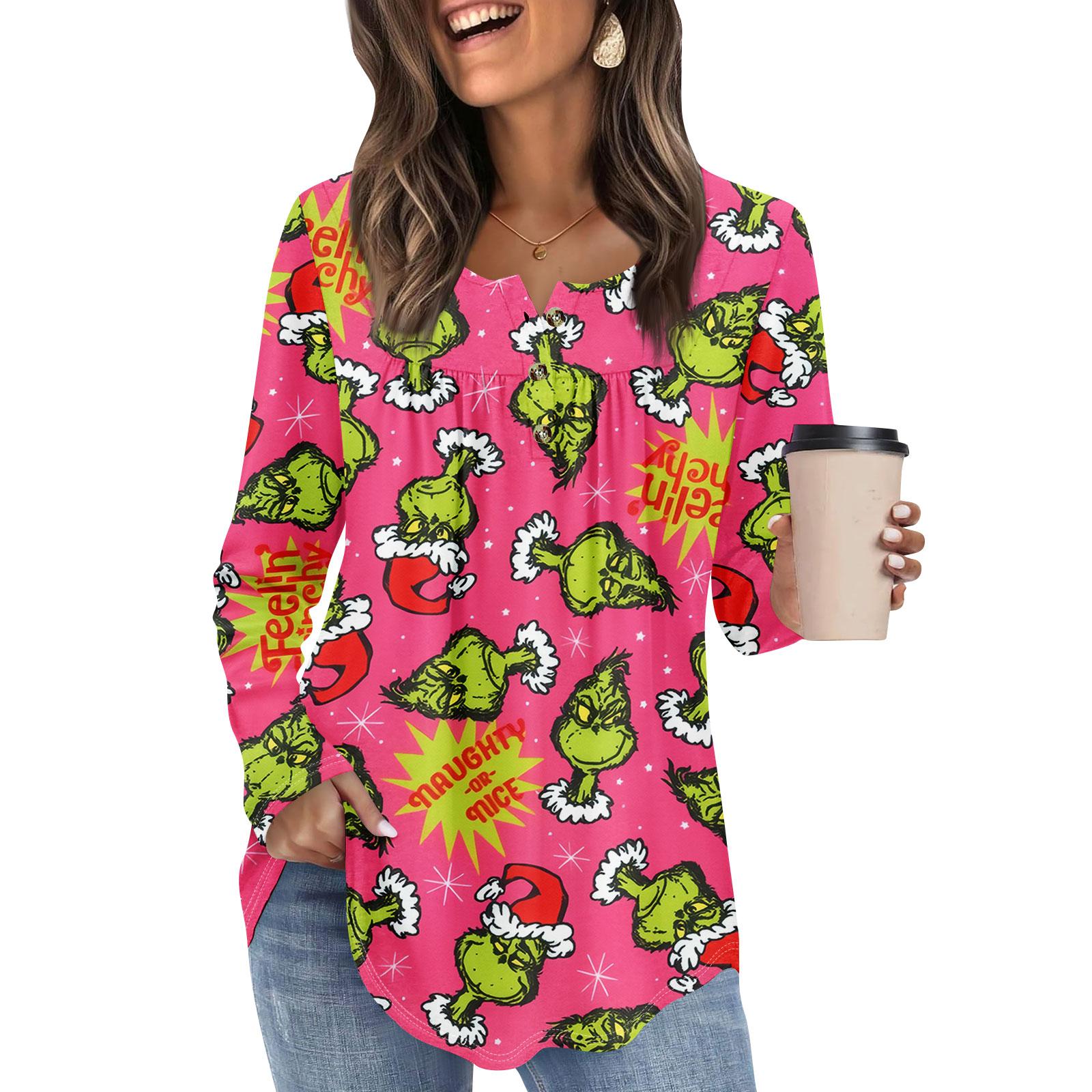 

Женская туника с длинным рукавом, свободные топы, повседневные топы оверсайз, плиссированная туника, застегивающаяся на пуговицы, повседневные женские топы с принтом M