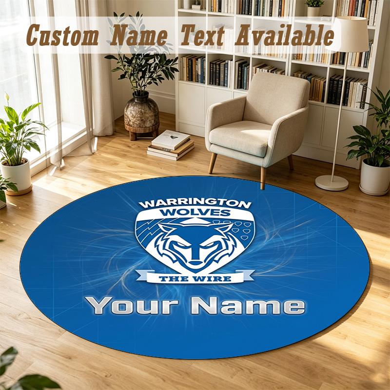 Round Rug Custom NameWarrington Wolves Pattern Non Slip Carpet Home Floor Decor