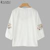 ZANZEA Women Casual Floral Embroidered Loose Half Sleeve Blouse