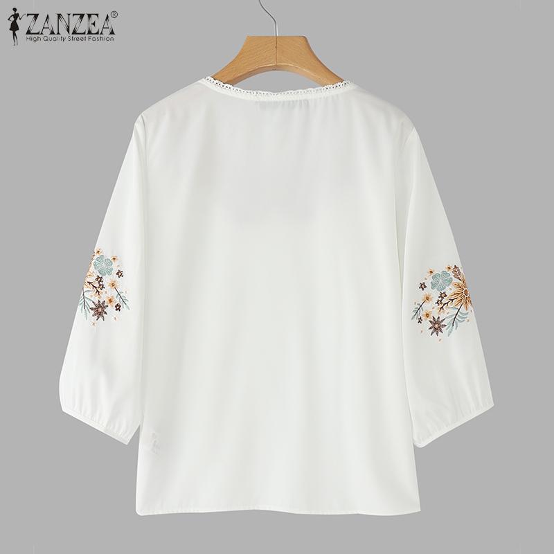 ZANZEA Women Casual Floral Embroidered Loose Half Sleeve Blouse