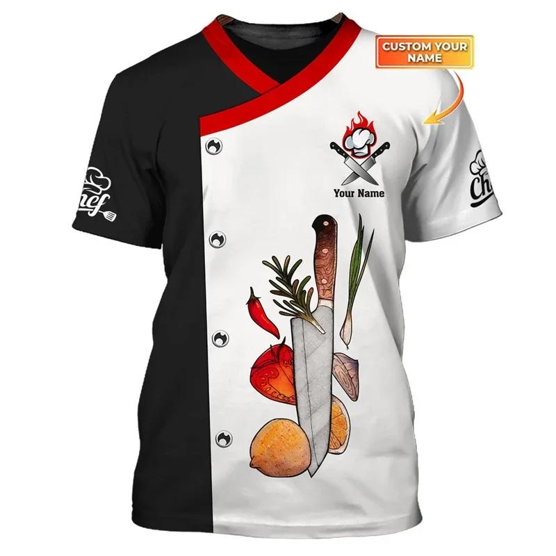Round Neck Fun Chef 3D Printed T-shirts Fashionable Short Sleeved Men's T-shirts - Soft Medium Stretch Polyester Fabric Summer Relaxed Fit Clothing