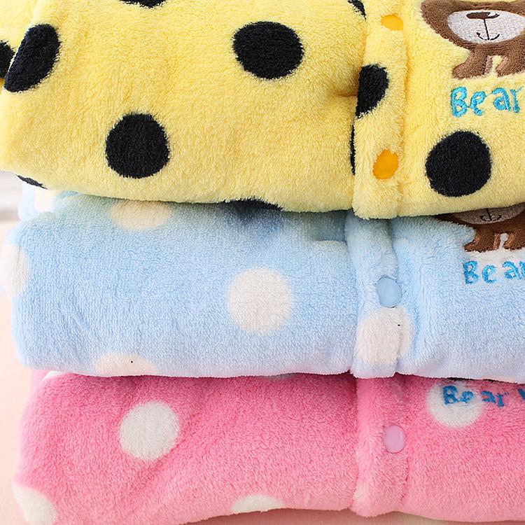 Polka Dot Bear Footed Baby Romper - Coral Fleece Crawling Suit for Autumn and Winter