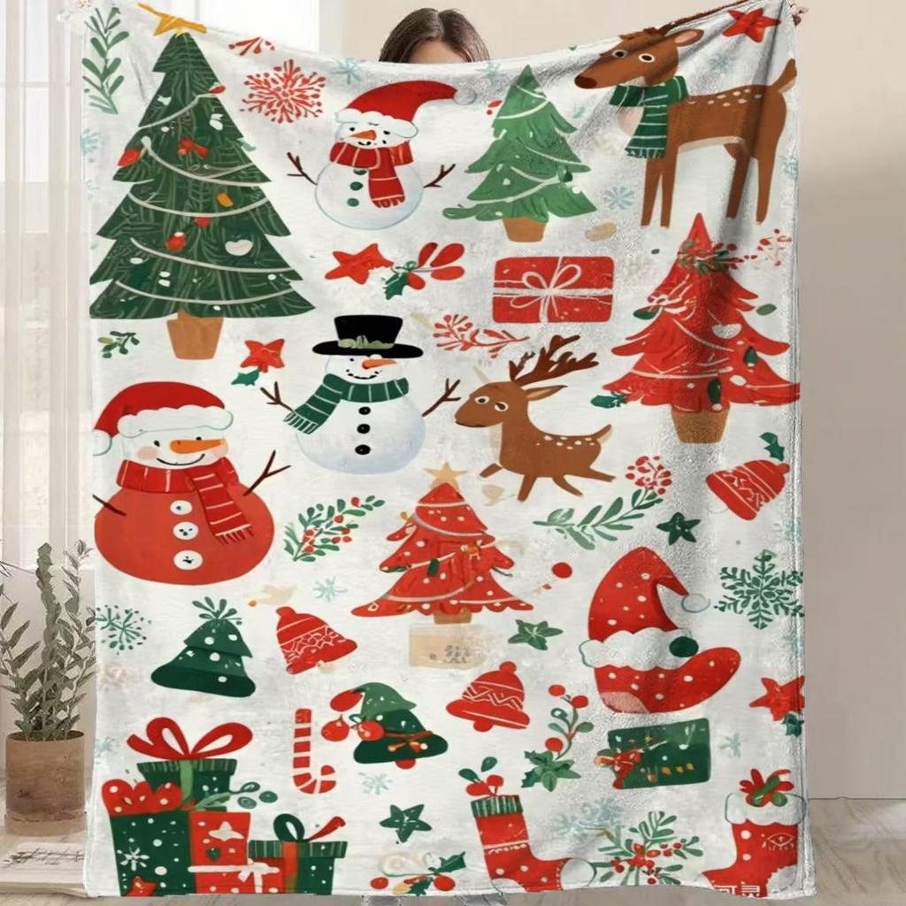 Cartoon Santa Claus Printed Blanket for Sofa Bed Travel Camping Living Room Office Conditioning Blanket for All Seasons Gifts