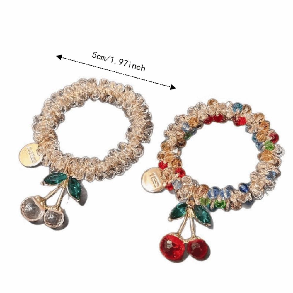 Sweet Cherry Hair Rope High Elastic Hair Accessories Band Rhinestone Hair Ring for Women and Girls