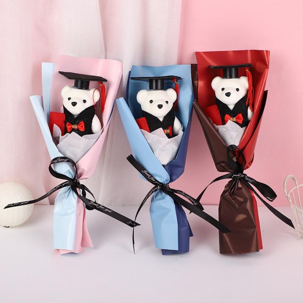 Lovely Graduation Bear Bouquet Chic Graduation Gift Animal Bouquet Bear Plush Bouquet  Student Gift
