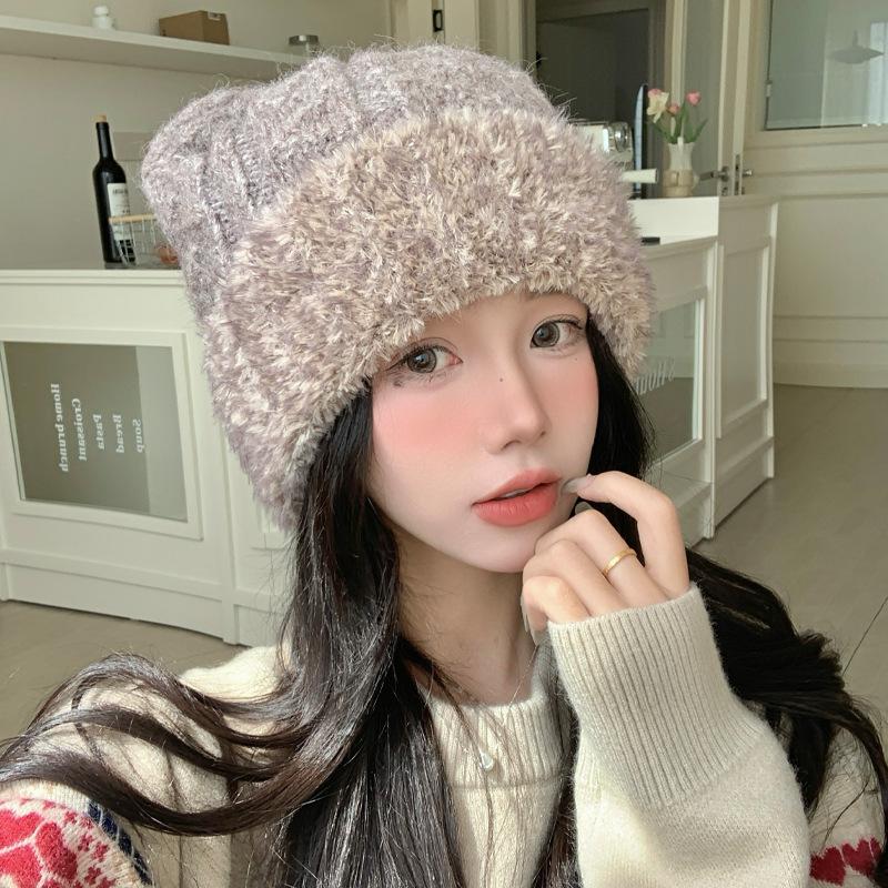 

Hat Women s Autumn and Winter Sweet and Cute Cat Ears Plush Hat Thickened Knitted Warm Hat Outdoor Cold-proof Baotou Hat Korea one size fits all