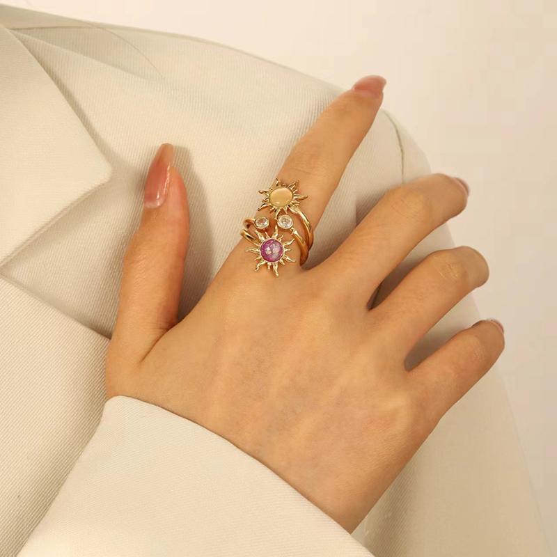 Luxury Zircon Rings for Women Purple Aesthetic Finger Ring Exquisite Vintage Ring Open Adjustable Wedding Party Jewelry Gift Goth Ring