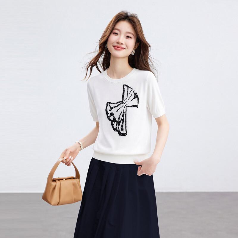 Srcr Women s Silk Blend Bow Jacquard Knit T-Shirt XL