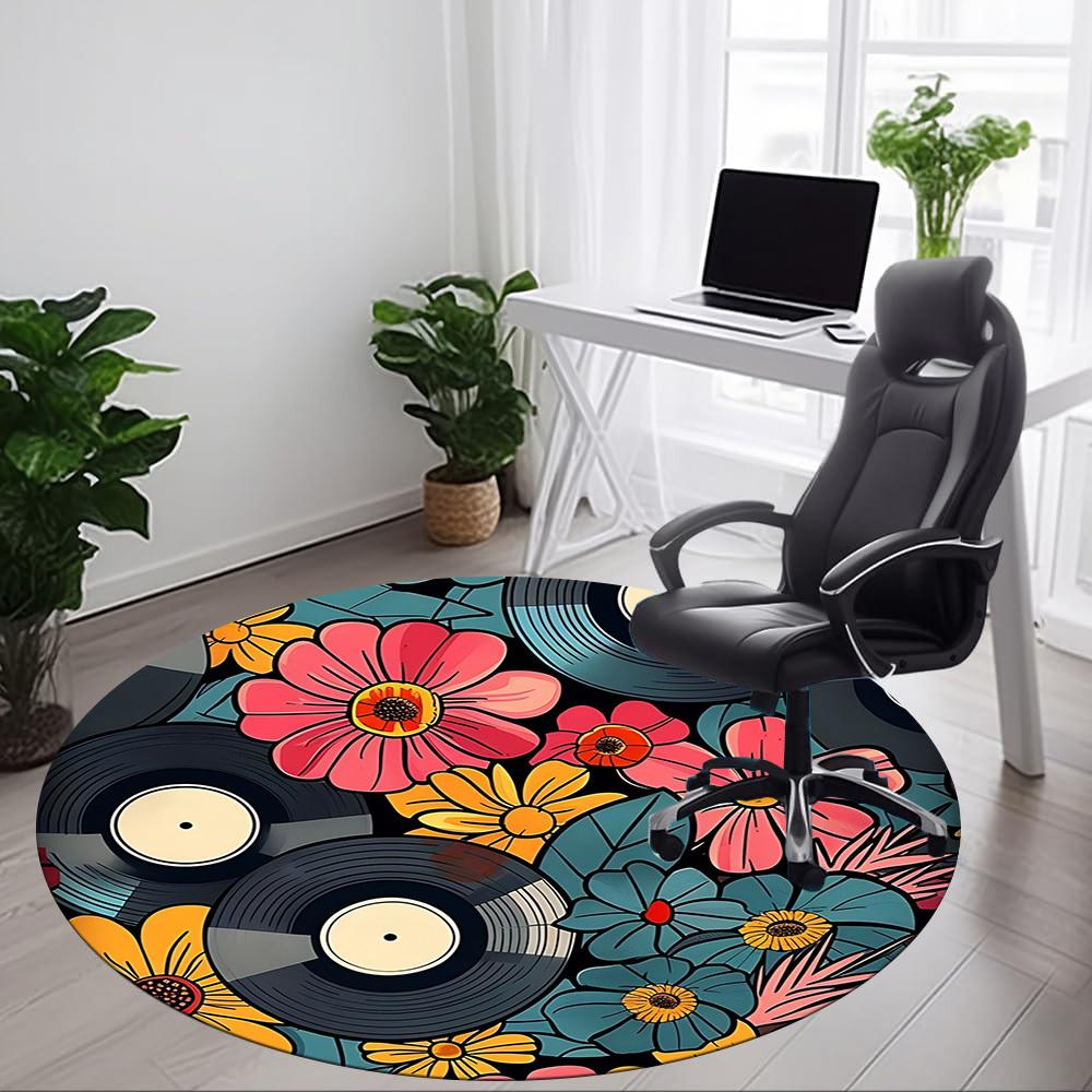 1pc Floral Music Office Round Area Rug, Indoor Mat Suitable For Office, Under Office Chairs Bedroom Living Room Home Decor, Room Deco 046