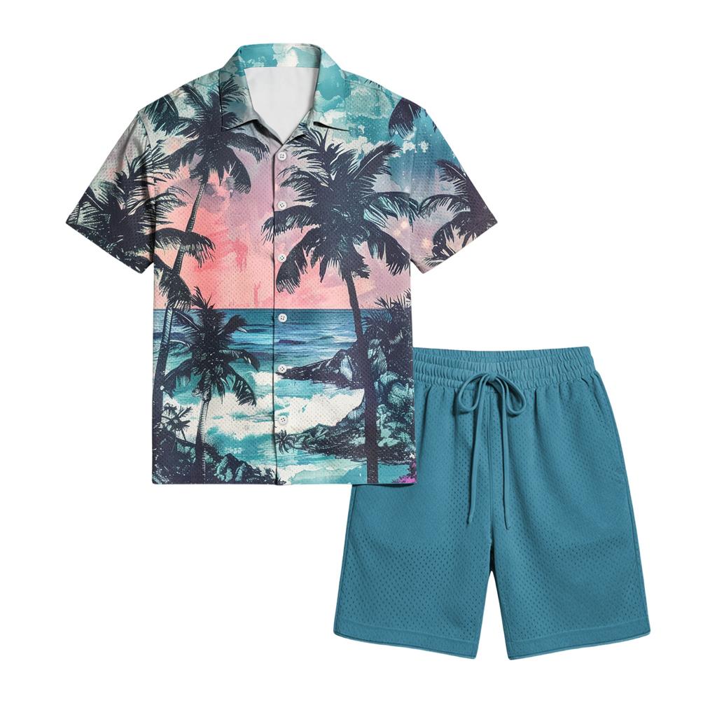 Herren Casual Leichtes Atmungsaktives Kurzarmhemd und Shorts Set