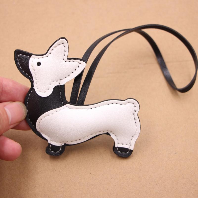 Cute Little Dog Keychain Cartoon Pu Leather Charms Exquisite Multi Layer Hanging Decor Splicing Corgi Dog Bag Pendant