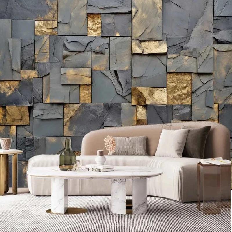 Nowoczesna prosta tapeta złoty liść sztuka skalna tło mural ścienny salon telewizor sofa sypialnia wystrój domu 3d murale