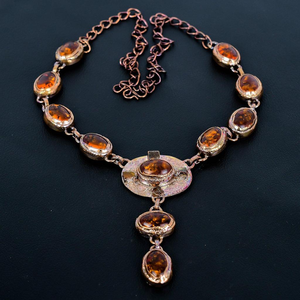 Halsband av baltisk bärnsten, Elektroformade smycken i koppar, Ädelstenshalsband, Gåva till henne Handgjorda nätta smycken