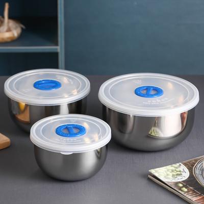 3pcs 304 Stainless Steel Bowls Kitchen Food Storage Bowls Fresh-keeping Boxes Salad Mixing Bowls with Clear Airtight Lids